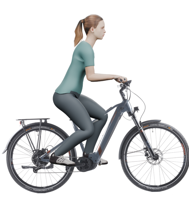 Sitzbeispiel mit 3D-Person: aufrechtere Haltung auf einem Conway Cairon T 3.0 625 mit 49 cm Rahmen.