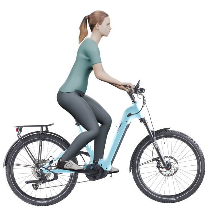 Sitzbeispiel mit 3D-Person: aufrechtere Haltung auf einem Conway Cairon SUV FS 4.0 mit 50 cm Rahmen.