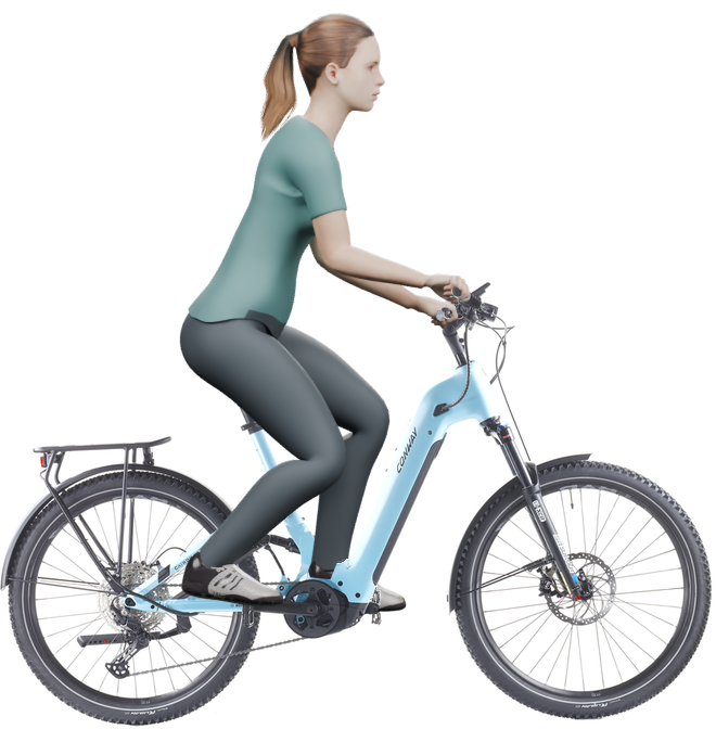Sitzbeispiel mit 3D-Person: aufrechtere Haltung auf einem Conway Cairon SUV FS 4.0 mit 54 cm Rahmen.
