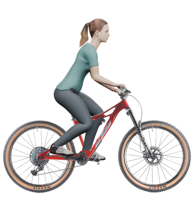 Sitzbeispiel mit 3D-Person: aufrechtere Haltung auf einem KTM Prowler Exonic mit 43 cm Rahmen.