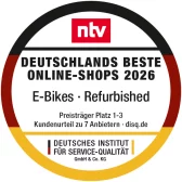 ntv / DISQ: Deutschlands beste Online-Shops 2026. E-Bikes · Refurbished. Preisträger Platz 1–3.